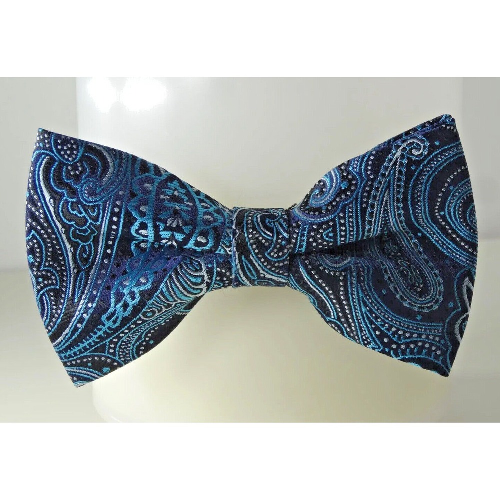 Bow Tie Blue Paisley Pre-tied Adjustable Tie For Men